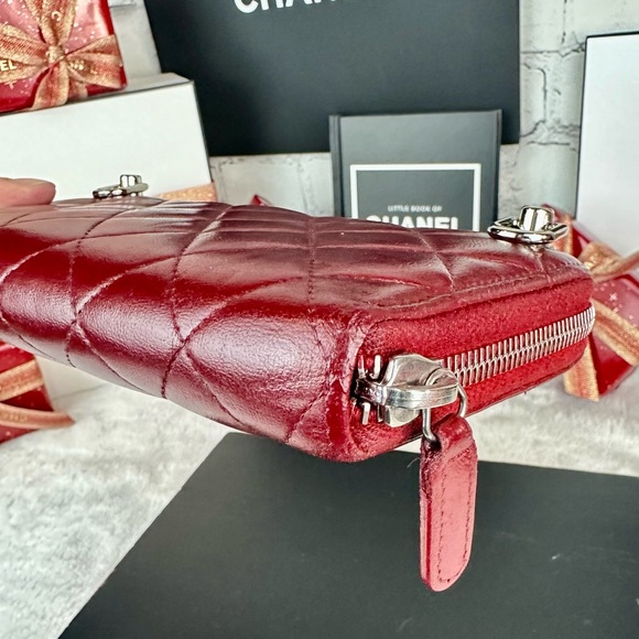 CHANEL Red Leather Zip Around Wallet Zippy wallet with chain - Picture 8 of 16